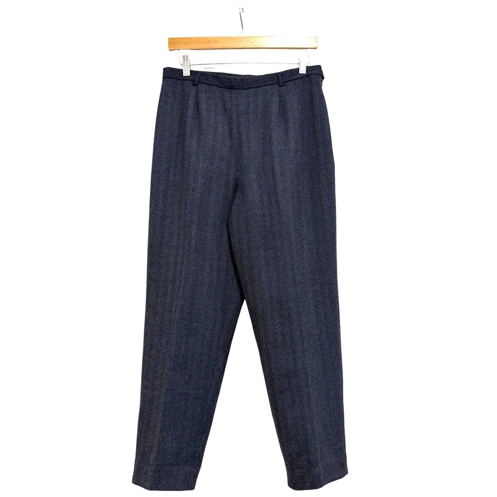 Vintage Jones New York Country Petite Navy Blue Herringbone Wool Trousers‎ 12P